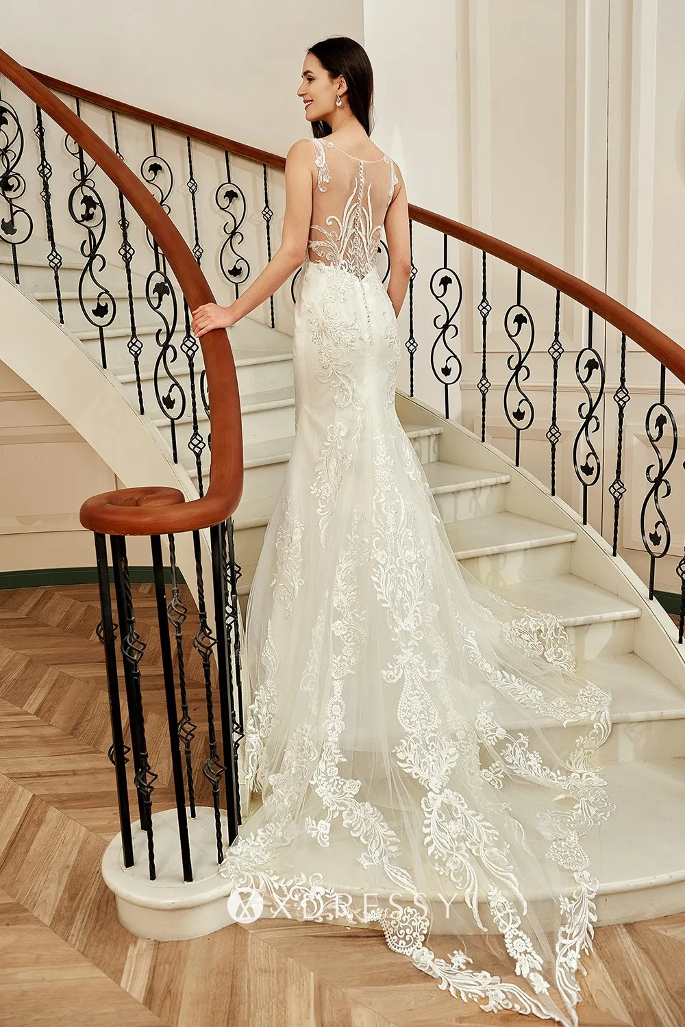 long trian sheer illusion back wedding dress long trian sheer illusion back wedding dress