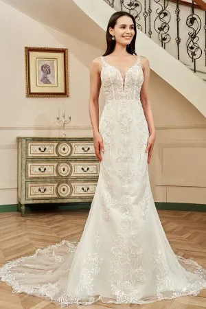plunging sweetheart neck lace mermaid wedding dress