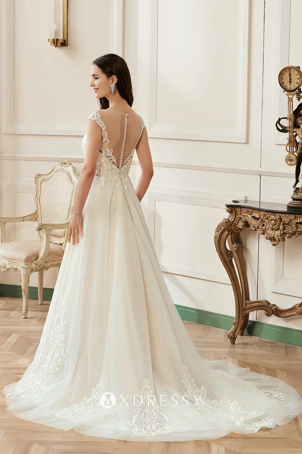 transparent tulle back lace a line bridal gown transparent tulle back lace a line bridal gown