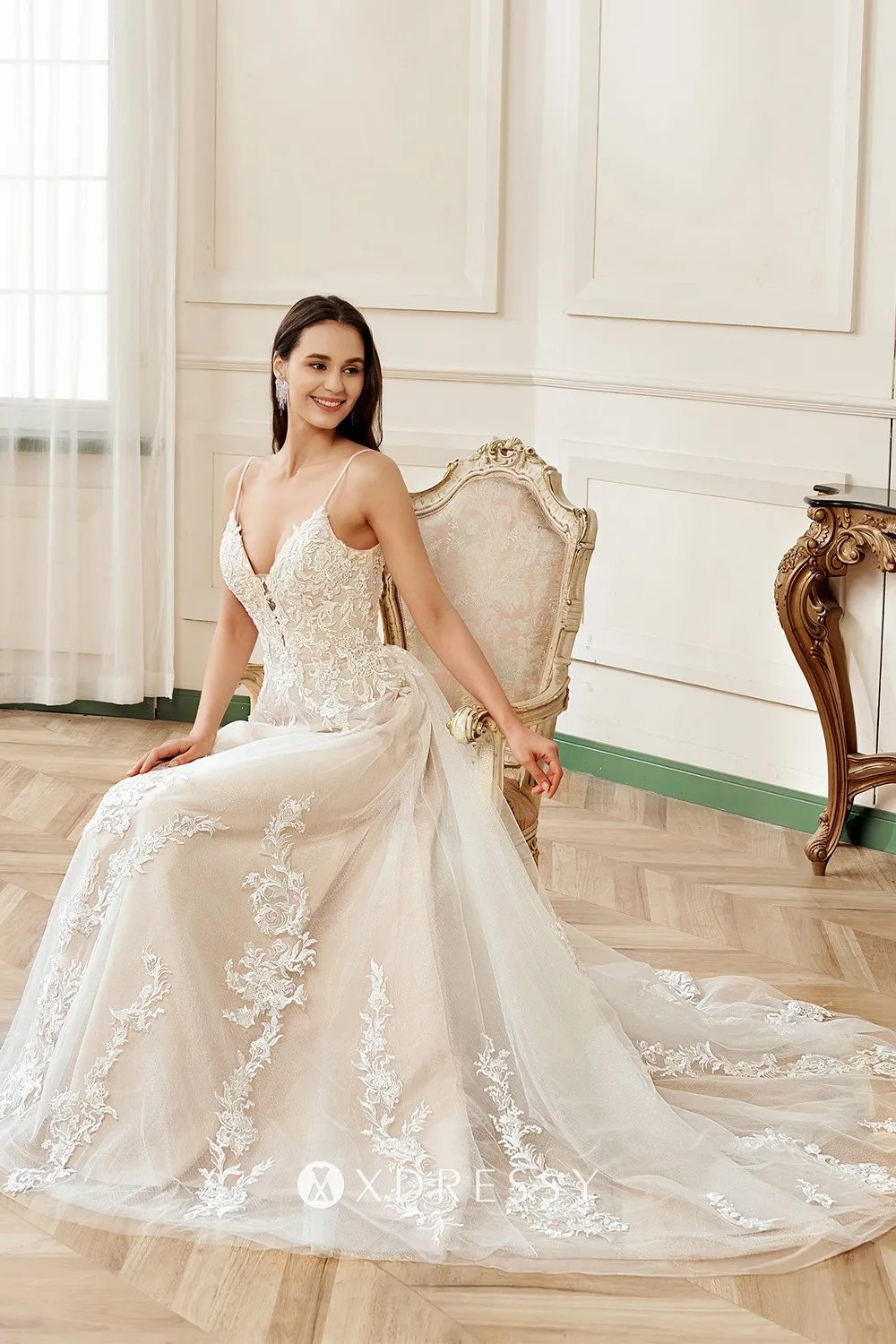 thin lace wedding dress