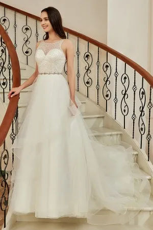 shining beading bodice open back tulle wedding dress