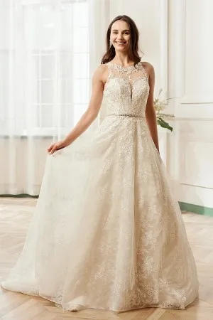 illusion lace neckline classic sleeveless wedding dress