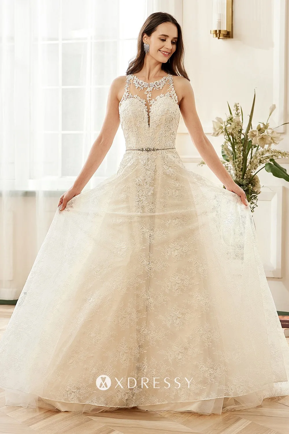 illusion lace neckline wedding dress