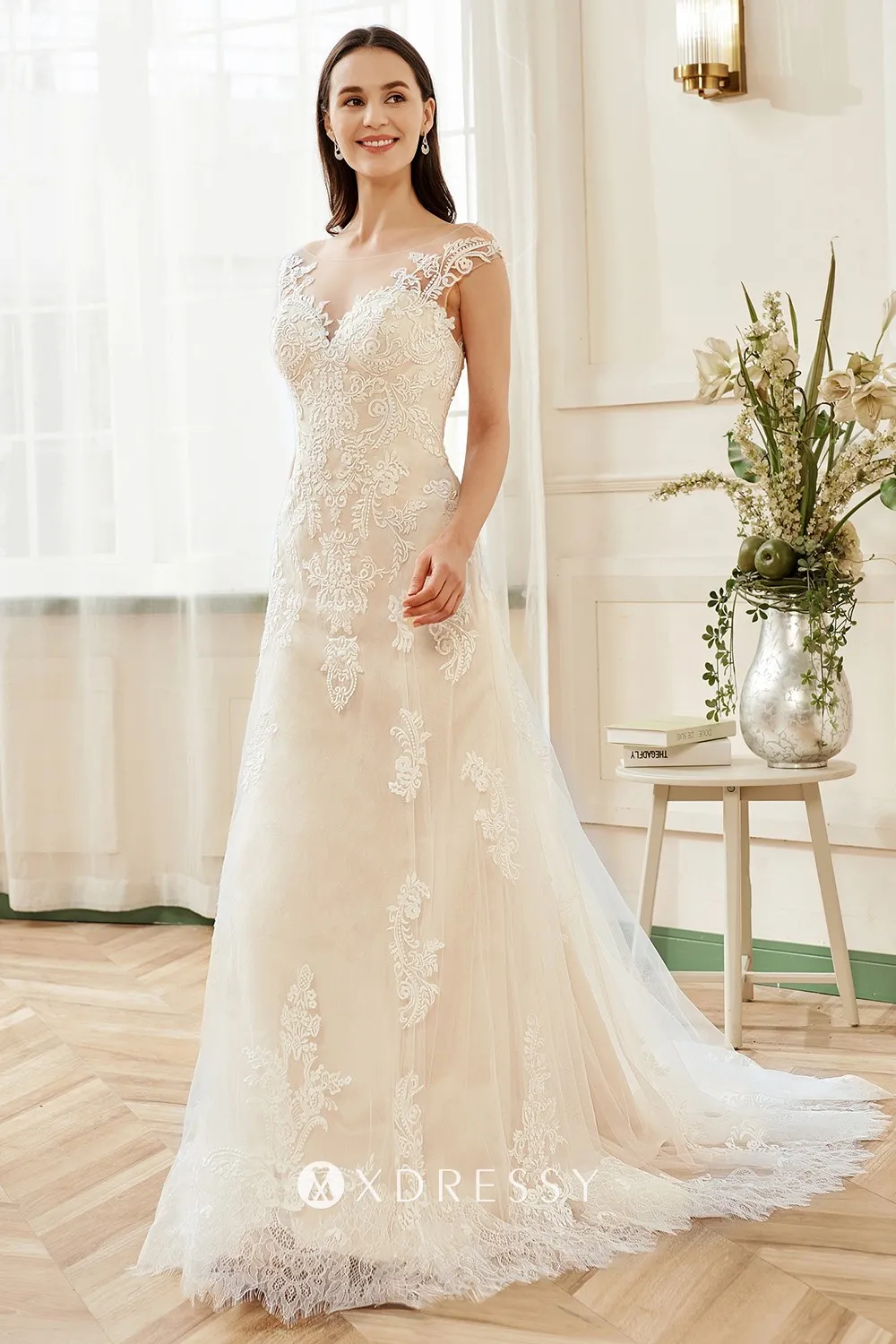 pretty illusion neckline cap sleeve wedding gown pretty illusion neckline cap sleeve wedding gown