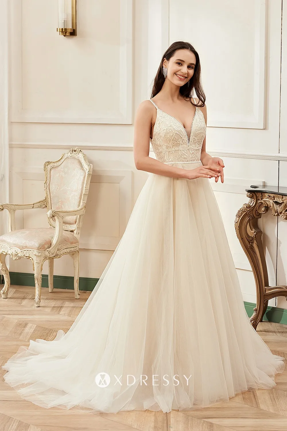 romantic spaghetti straps plunging neck band fitted waistwedding dress romantic spaghetti straps plunging neck band fitted waistwedding dress