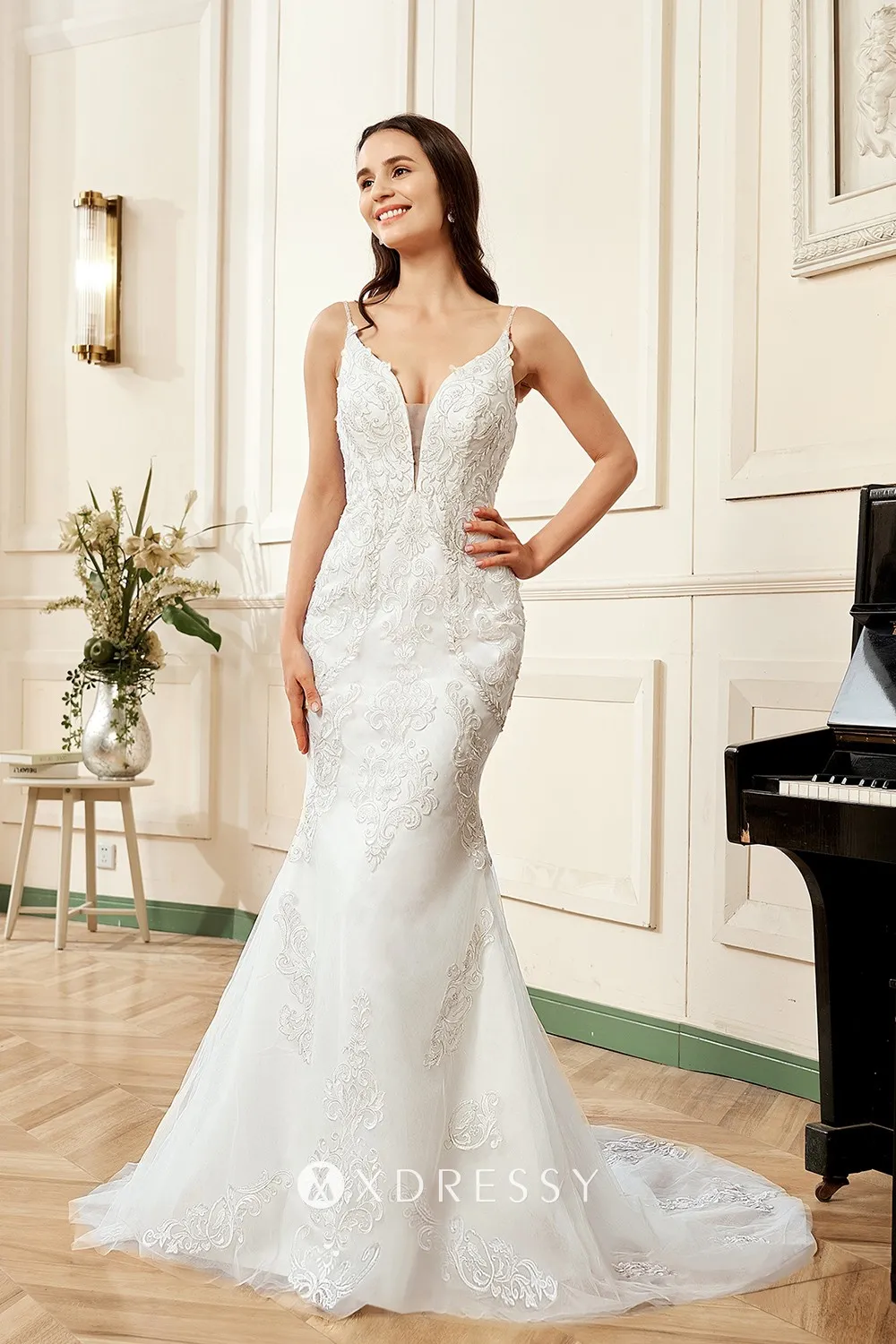 plunging v neck thin straps lace mermaid wedding dress plunging v neck thin straps lace mermaid wedding dress