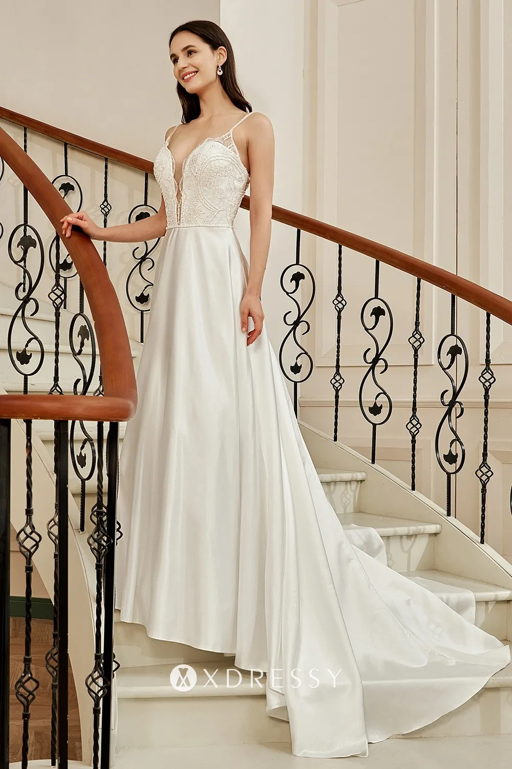 beaded plunging v neck wedding dress beaded plunging v neck wedding dress