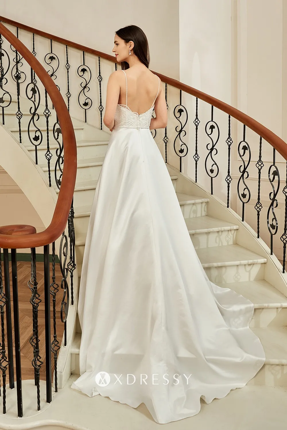 sexy low V back satin a line wedding dress sexy low V back satin a line wedding dress