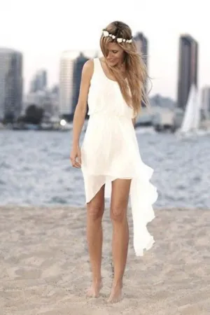ivory chiffon asymmetircal short beach wedding dress