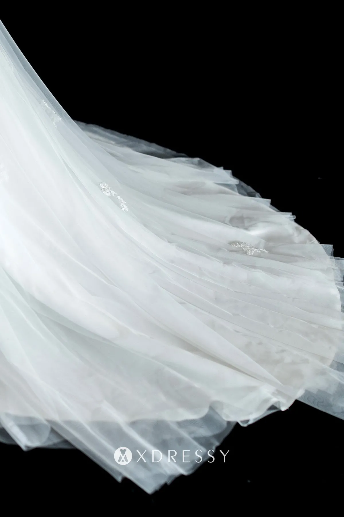 beaded white lace tulle A line long wedding dress