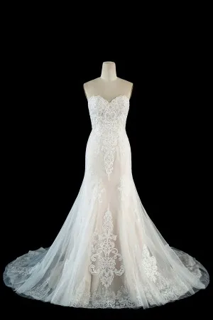 beaded lace tulle champagne mermaid wedding gown