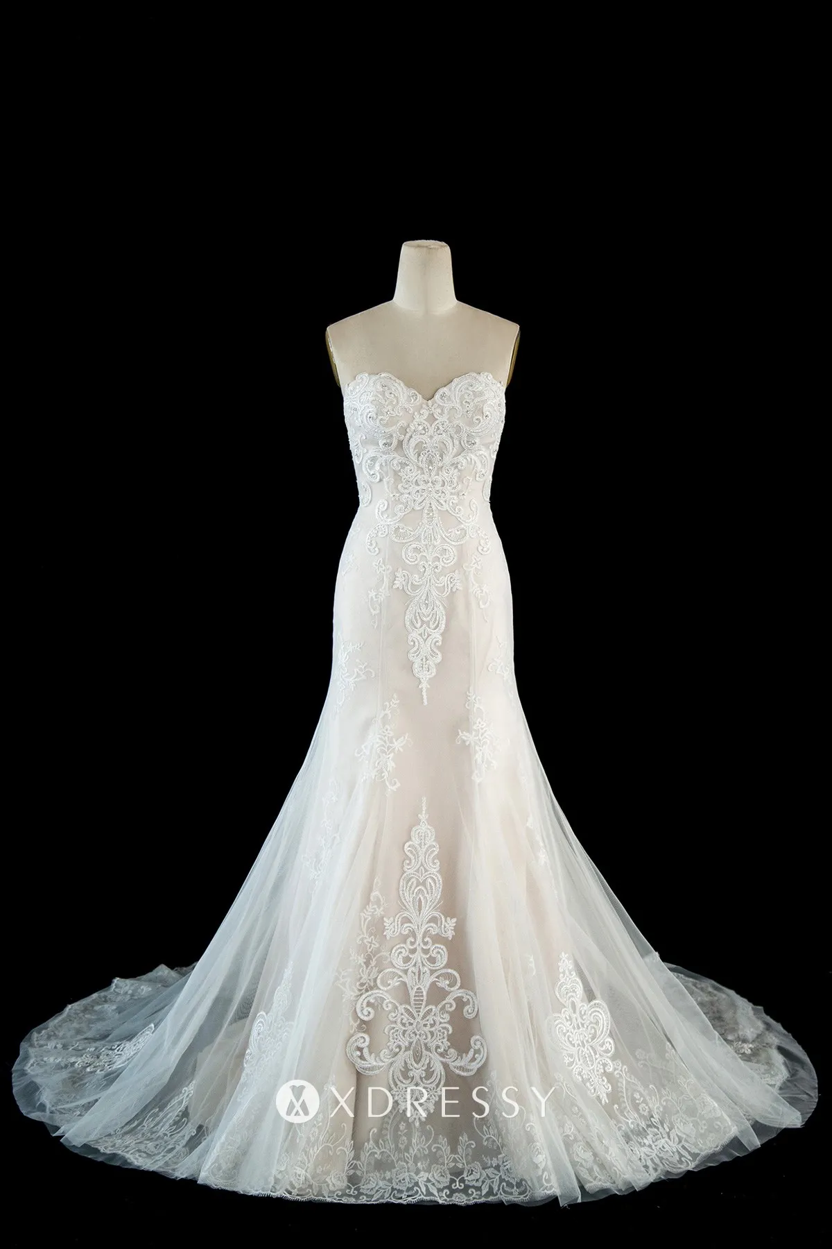beaded lace tulle champagne mermaid wedding gown beaded lace tulle champagne mermaid wedding gown