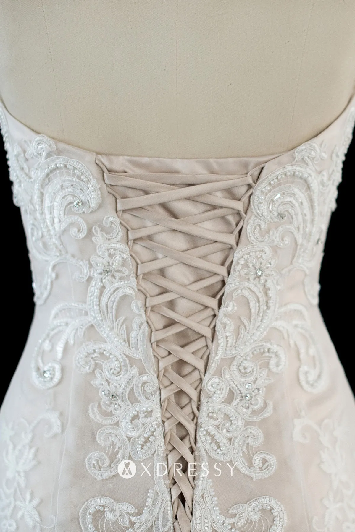 lace up back beaded lace tulle champagne mermaid wedding gown lace up back beaded lace tulle champagne mermaid wedding gown