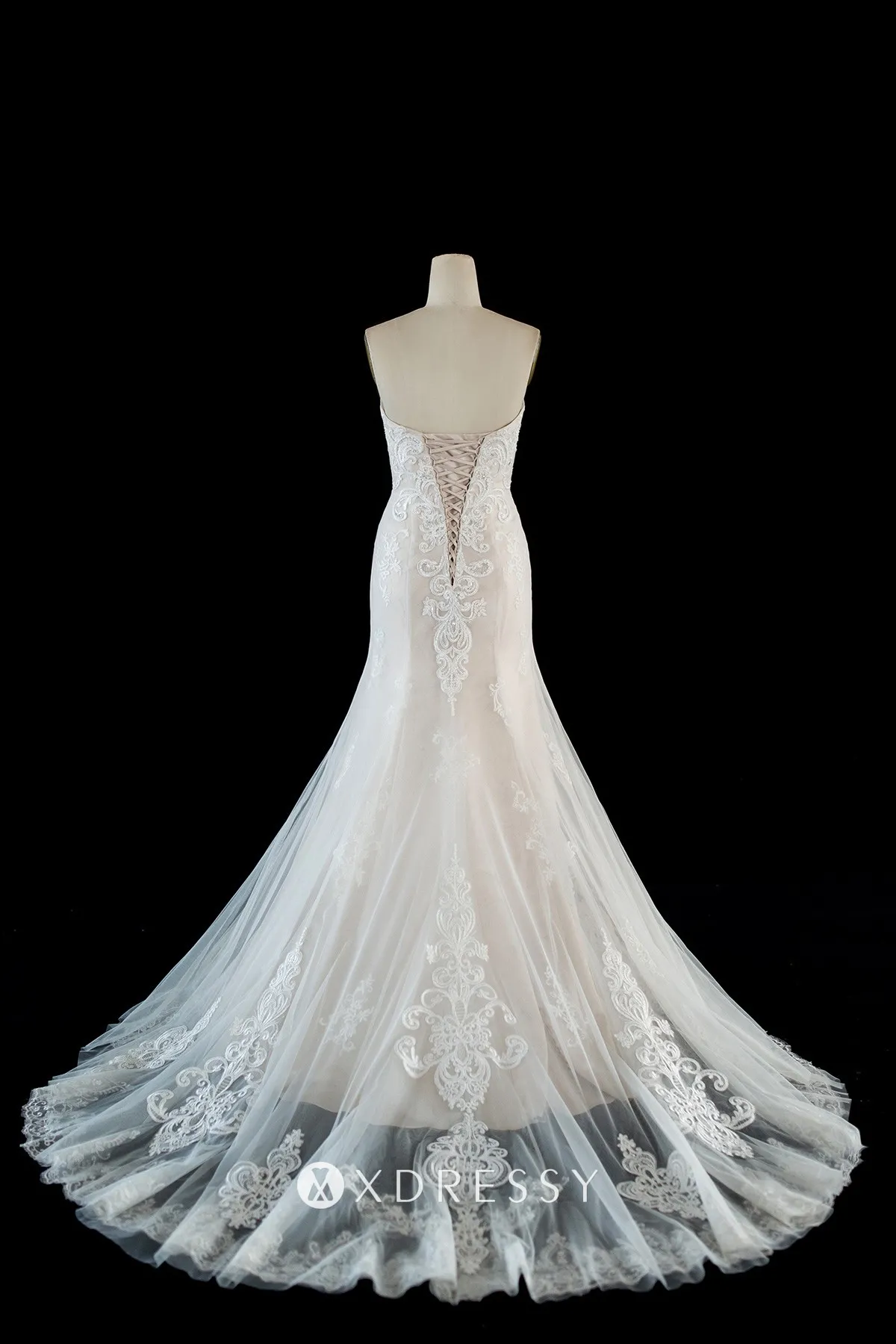 low back beaded lace tulle champagne mermaid wedding gown low back beaded lace tulle champagne mermaid wedding gown