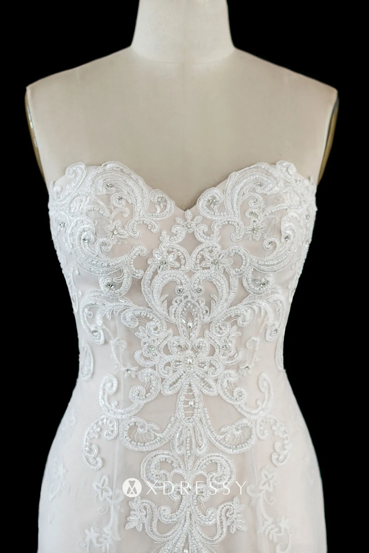 strapless sweetheart beaded lace tulle champagne mermaid wedding gown strapless sweetheart beaded lace tulle champagne mermaid wedding gown