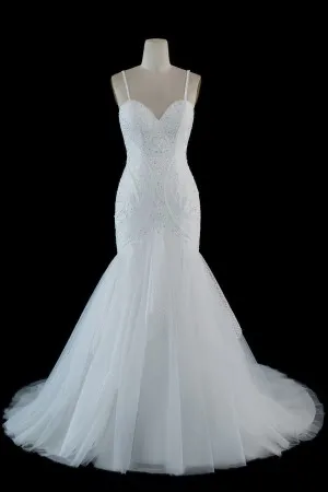 drop waist beaded sweetheart bodice wedding dress