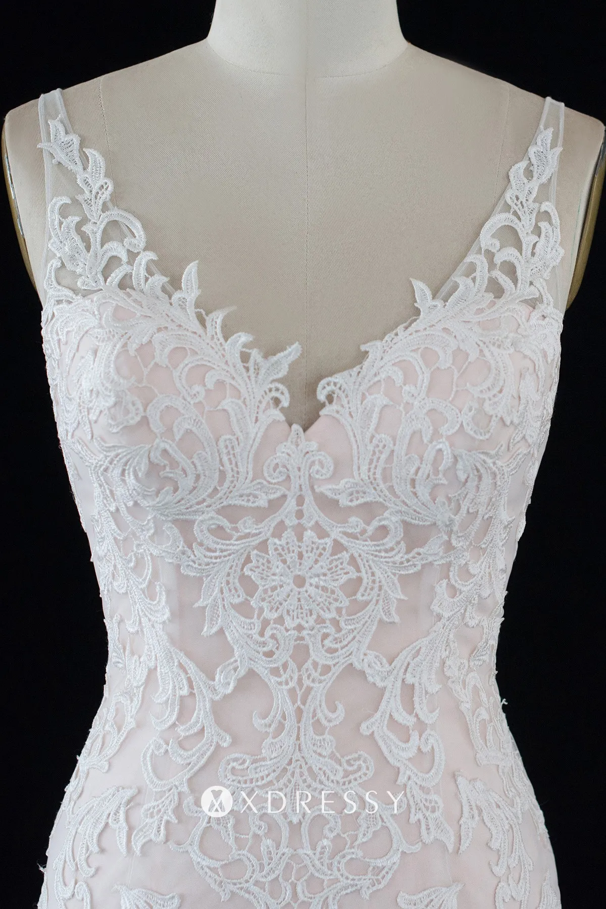 V neck sweetheart nude pink lace tulle mermaid bridal dress V neck sweetheart nude pink lace tulle mermaid bridal dress