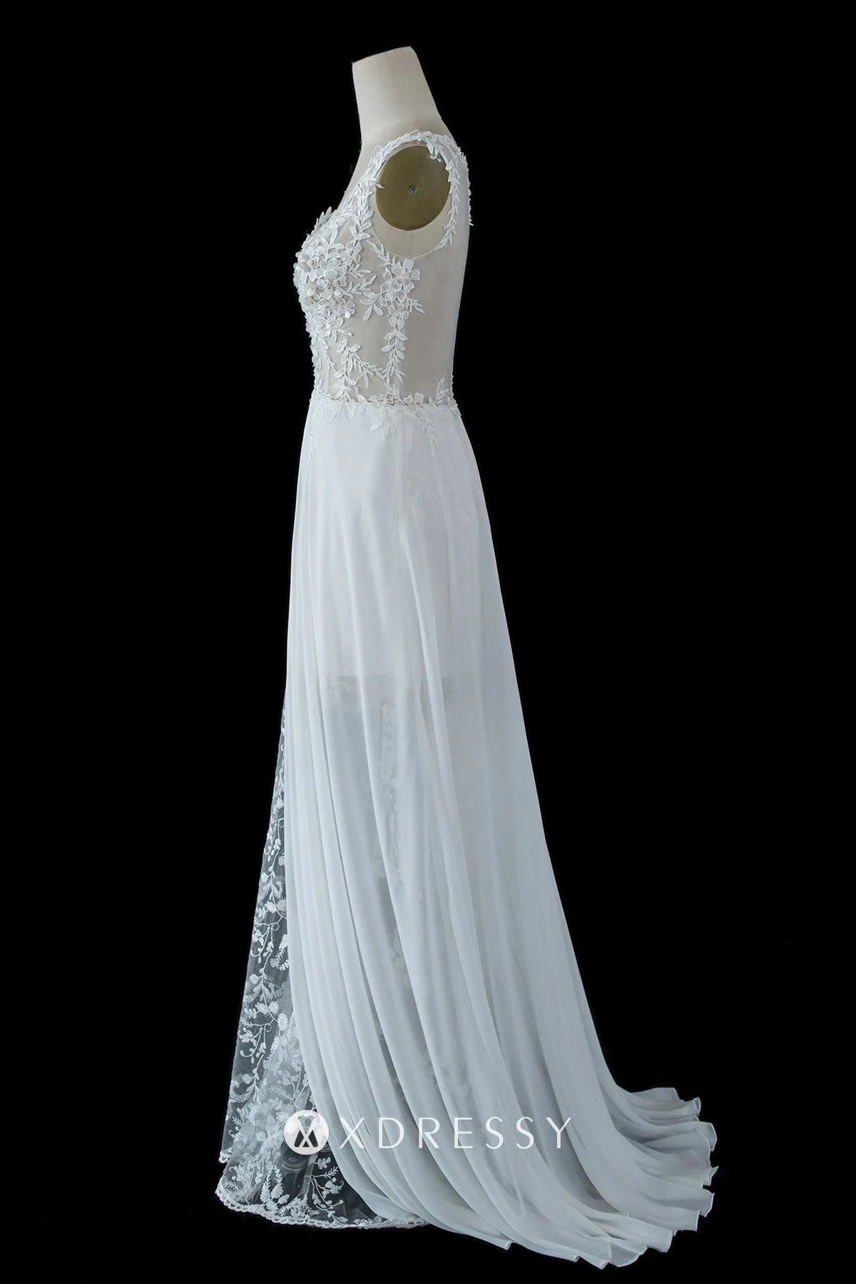 sleeveless sheer white chiffon lace slit summer wedding dress sleeveless sheer white chiffon lace slit summer wedding dress