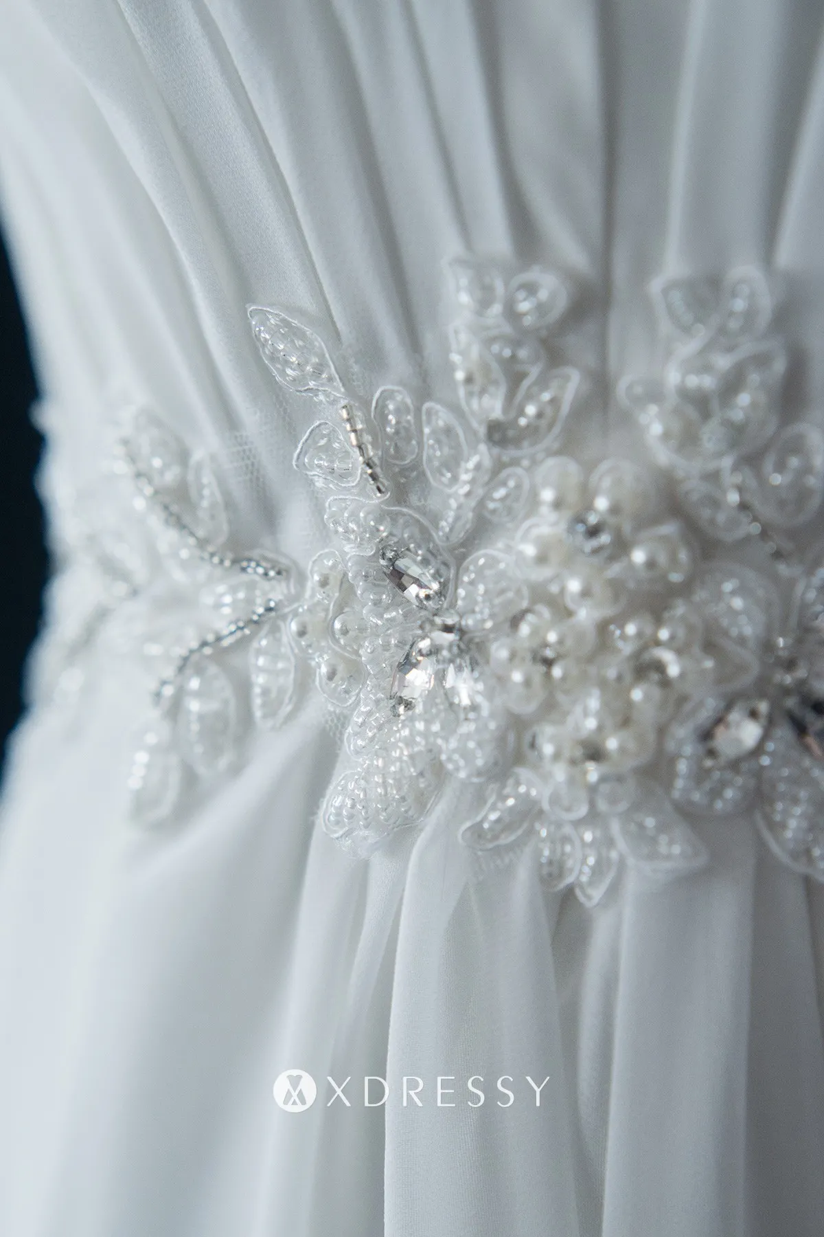 beads embellished 3D waist white chiffon wedding dress beads embellished 3D waist white chiffon wedding dress