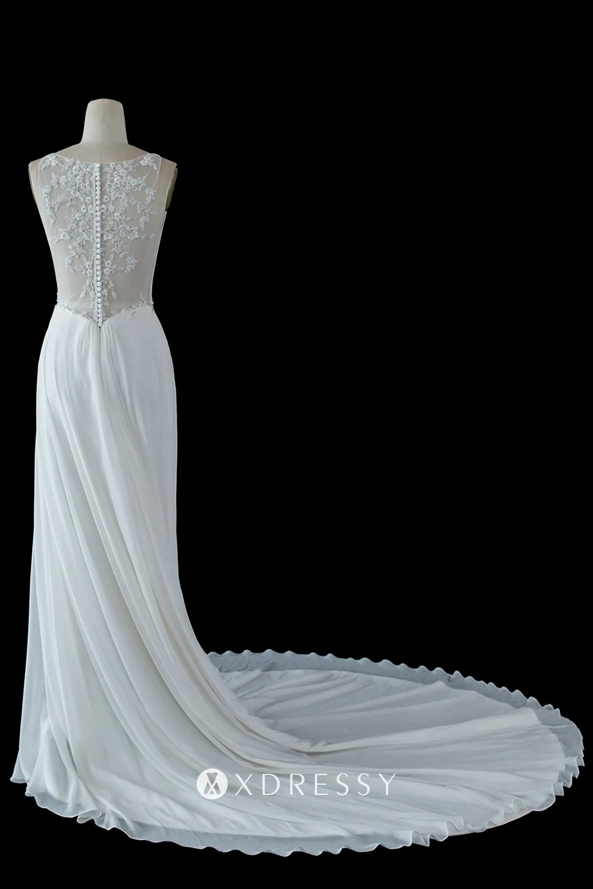 flowy chiffon skirt plunging V neck chapel train wedding dress flowy chiffon skirt plunging V neck chapel train wedding dress