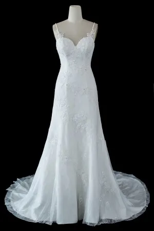 sweetheart spaghetti straps lace satin bridal gown