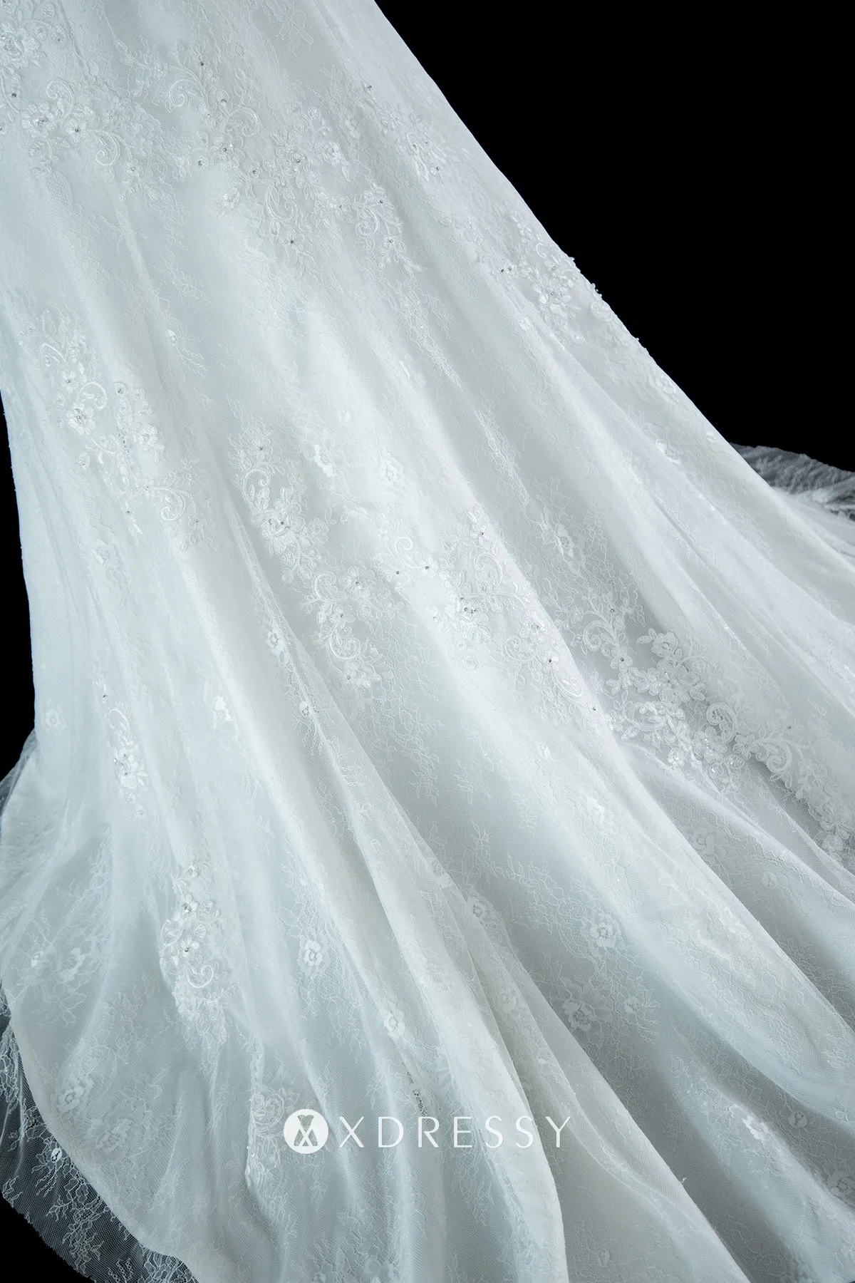 white lace and tulle sweetheart spaghetti straps bridal gown