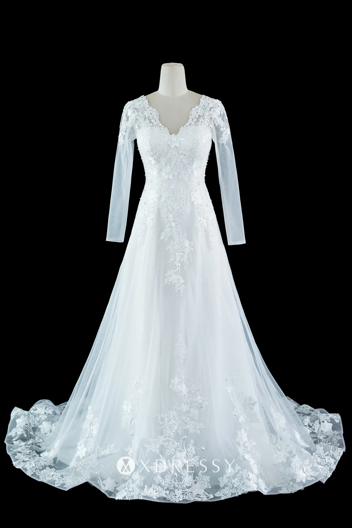 sheer long sleeve pearled lace wedding gown sheer long sleeve pearled lace wedding gown