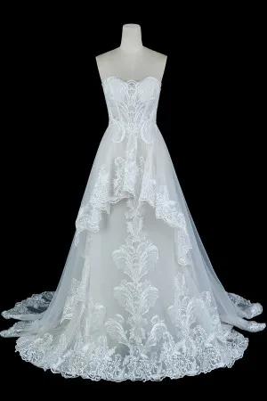 ivory lace tulle high low overskirt bridal dress