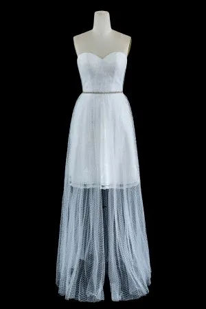 strapless short beach bridal gown with net overlay