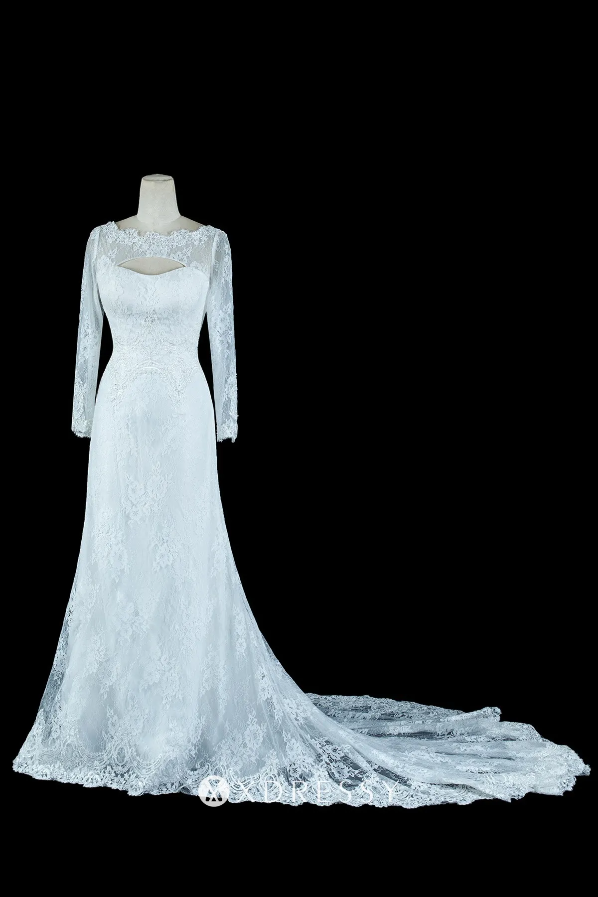 scalloped lace illusion neck sleeved wedding dress with chapel train scalloped lace illusion neck sleeved wedding dress with chapel train