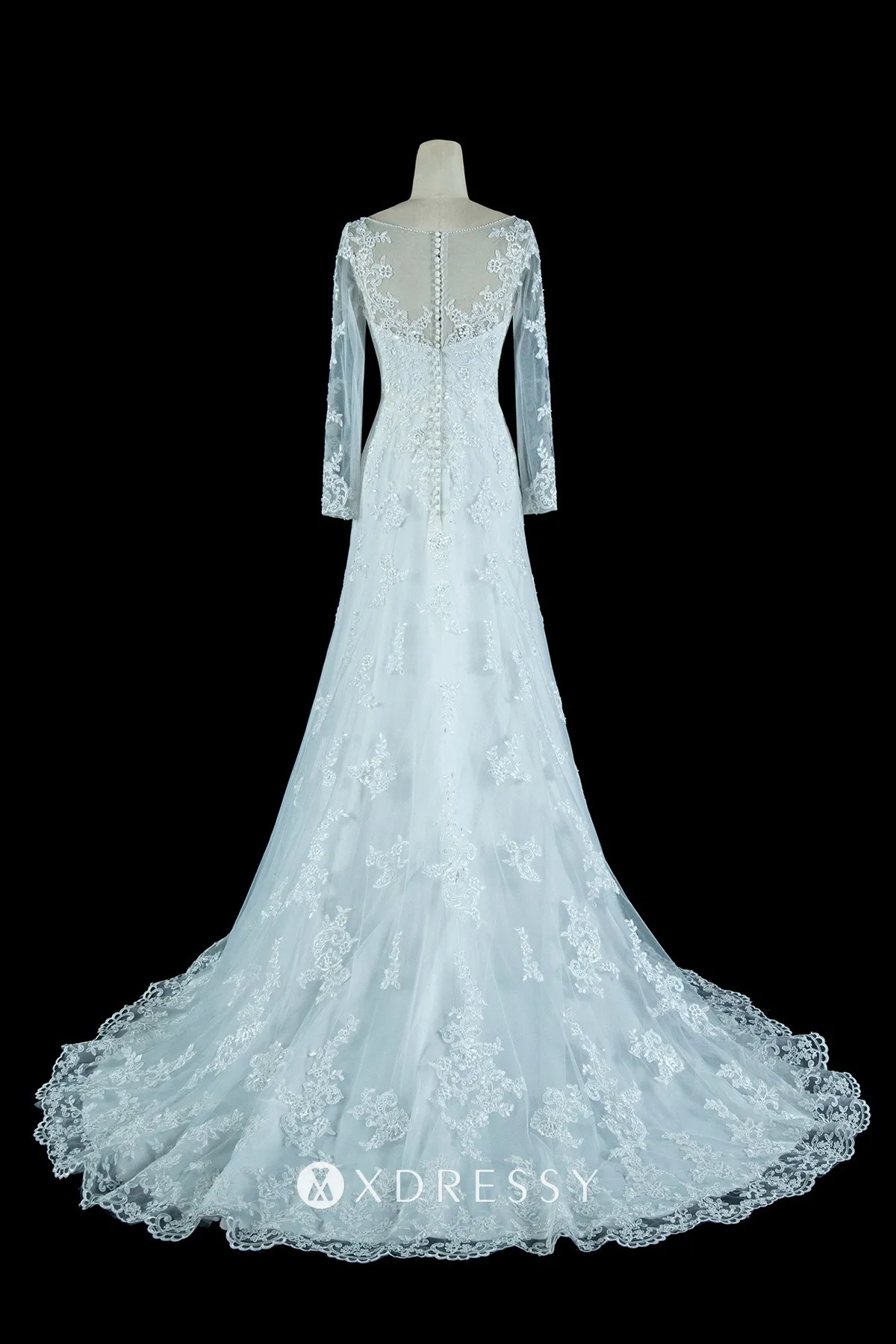 illusion back long sleeve wedding dress