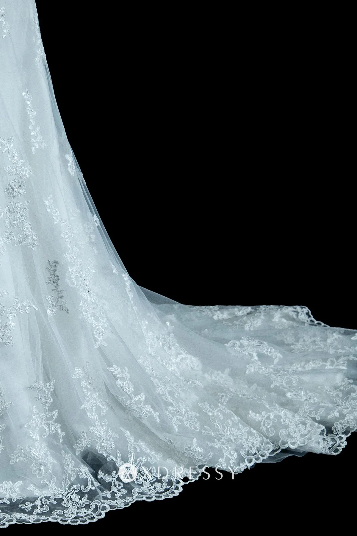 white lace and tulle illusion long sleeve plunging neck wedding dress