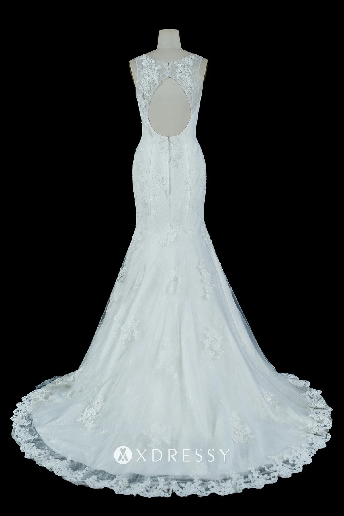 illusion back cut out ivory lace satin mermaid wedding dress
