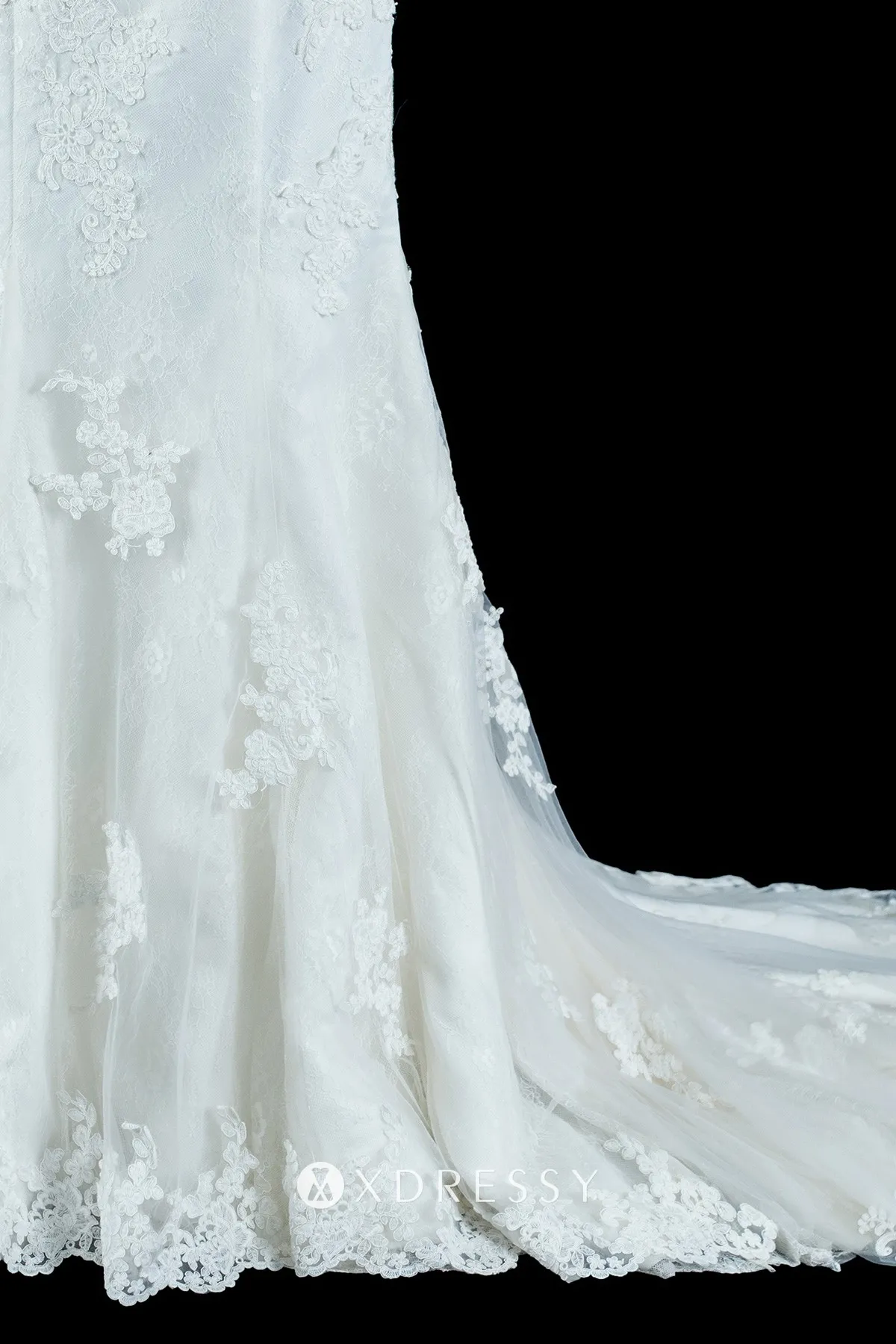 ivory lace satin mermaid floor length wedding dress