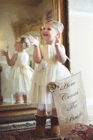 sleeveless short layered ivory flower girl dress