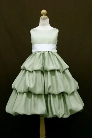 sage green layered bubble hem flower girl dress