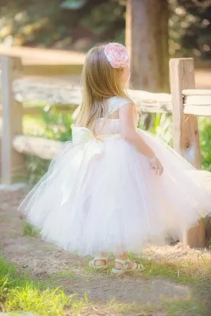 bow pink tulle princess ball gown flower girl dress