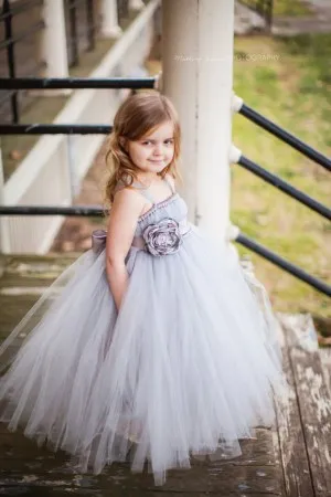 lilac tulle long ball gown cute flower girl dress