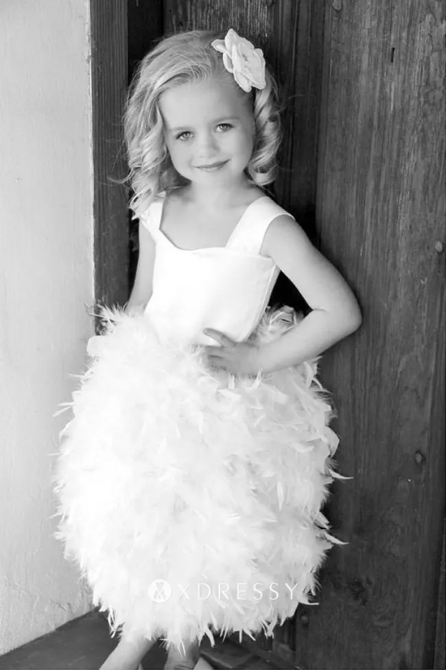 ivory satin feather skirt short girl dress
