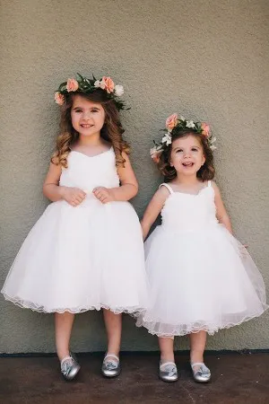 floral bodice white tulle short flower girl dress