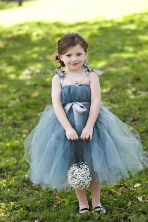 tea length teal tulle vintage flower girl dress