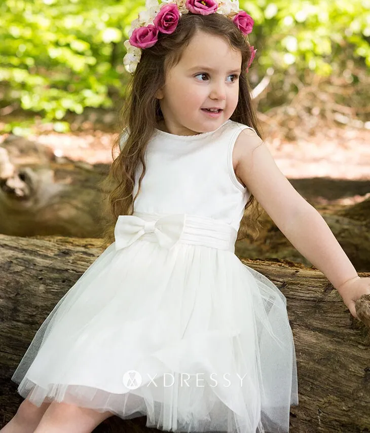 white satin flower girl dress