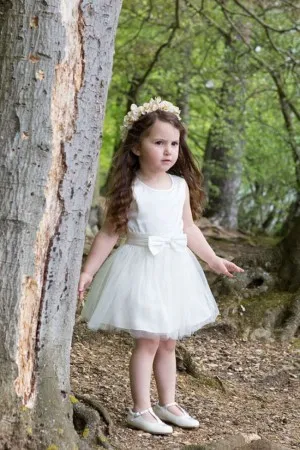 short white satin tulle simple flower girl dress
