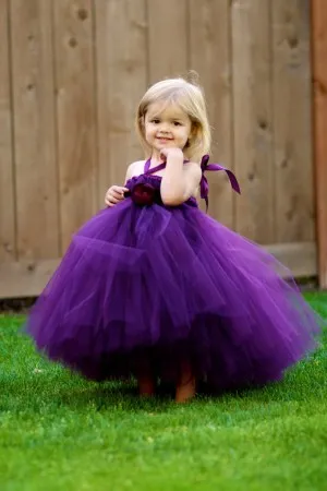 beautiful purple tulle ball gown flower girl dress