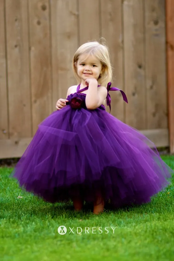 purple flower girl dresses cheap