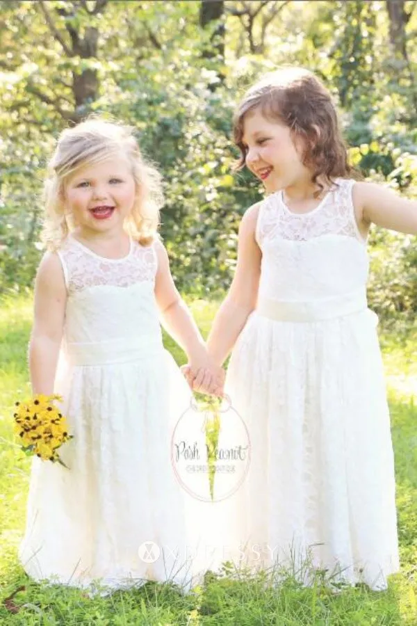 ivory lace sleeveless long flower girl dress ivory lace sleeveless long flower girl dress